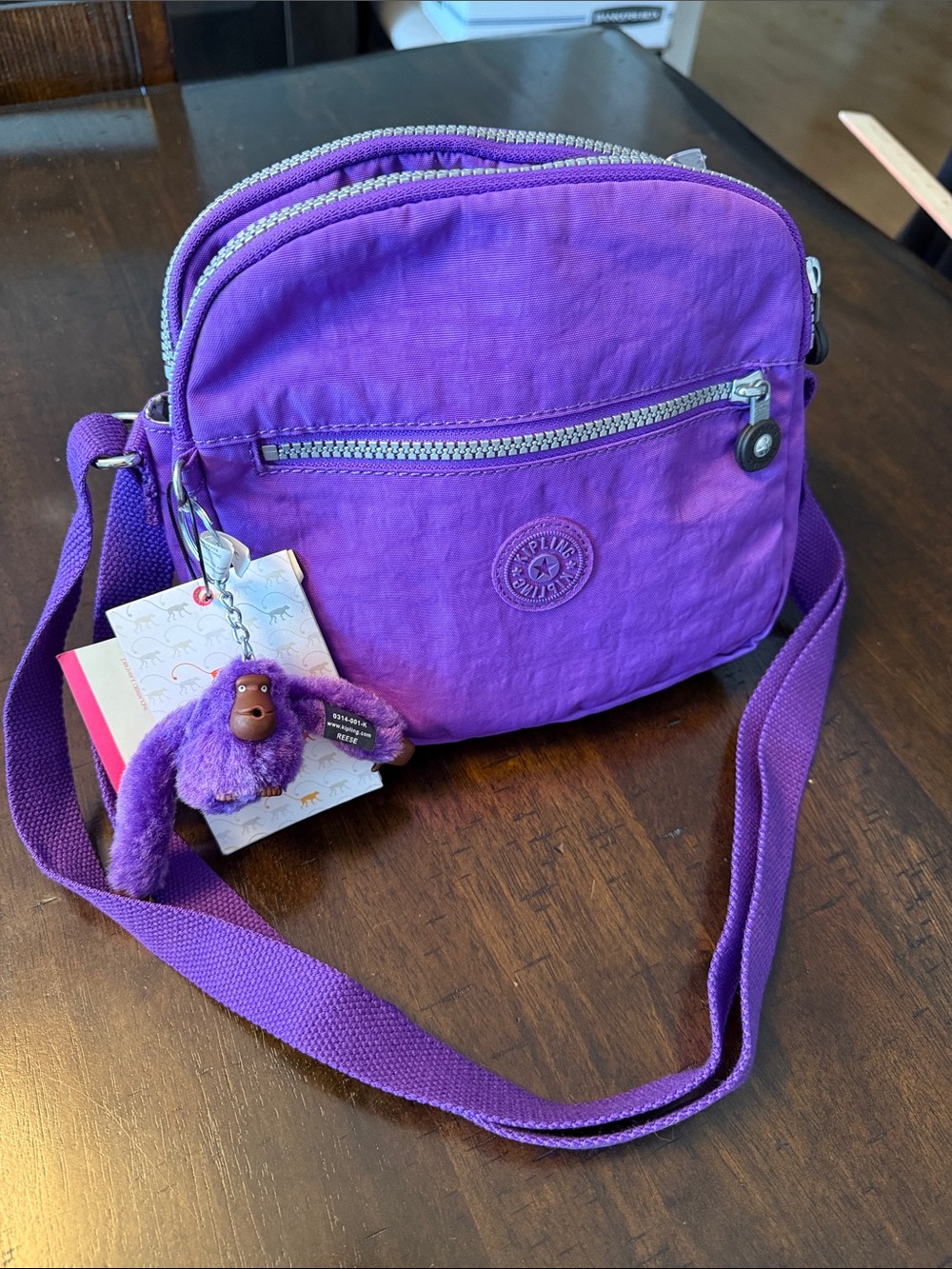 Kipling Purple Nylon Crossbody with Monkey Keychain HB6467